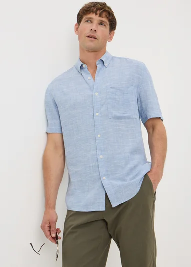 Blue Linen Blend Dye Shirt