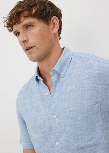 Blue Linen Blend Dye Shirt