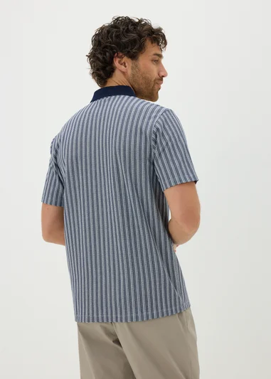 15598865-4975230286889420 Navy Jacquard Stripe Polo Shirt