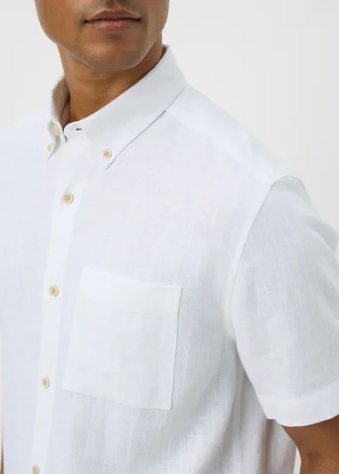 15710156-1215235947044407 White Linen Blend Short Sleeve Shirt